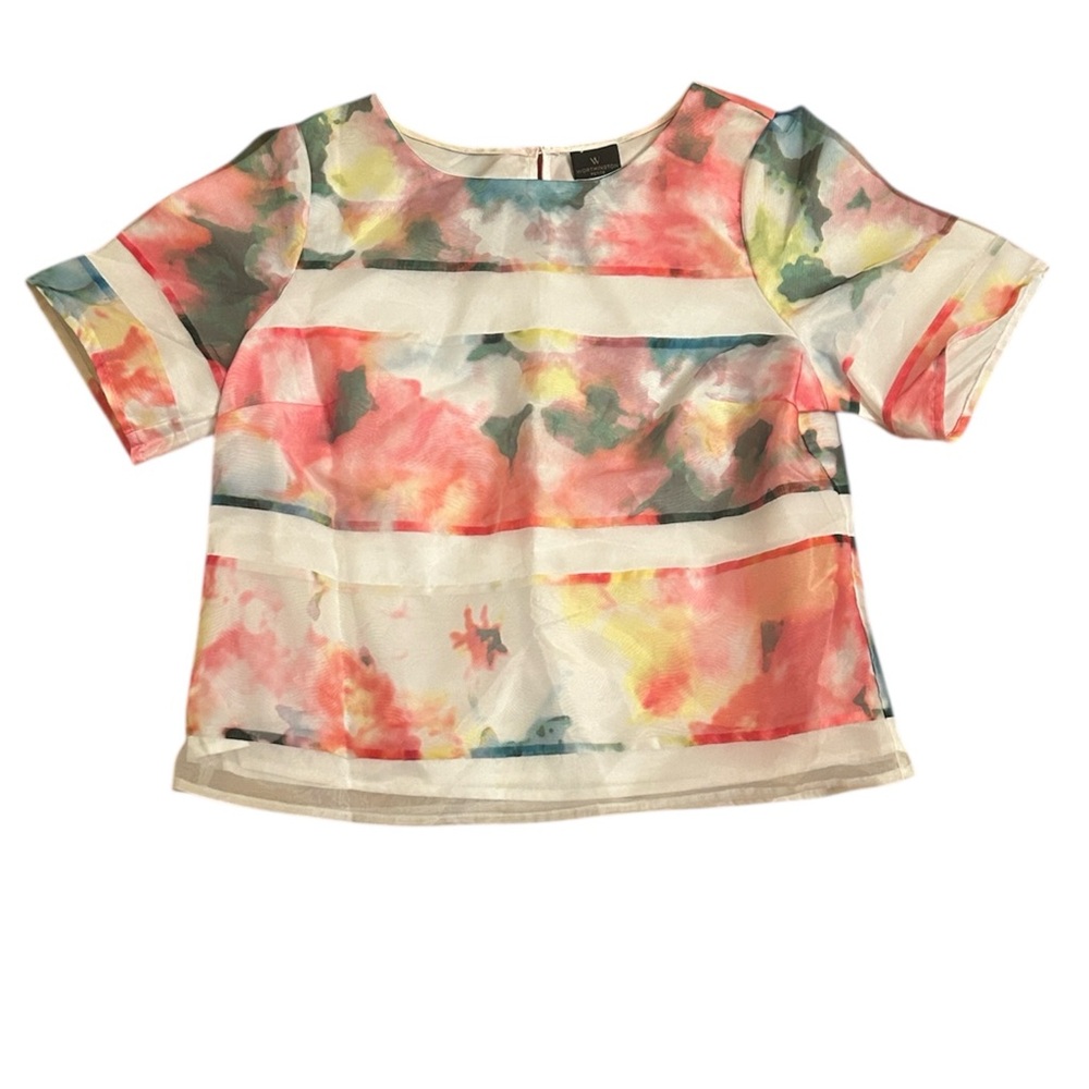 Worthing Multicolor White Red Green Blue Short Sleeved Petite Women’s Medium